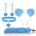 Kit Raposa Azul com Plug Rabo, Tiara, Grampo e Prendedor