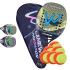 Kit Raquete Beach Tennis Carbono 12K Profissional + 06 Bolas - CAMEWIN