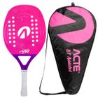 Kit Raquete Capa Beach Tennis ACTE BT590 Rosa Textura de Aderência Fibra de Vidro 28 Furos 13mm Espessura 22mm C 50cm