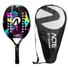 Kit Raquete Capa Beach Tennis ACTE BT595 Preta Textura de Aderência Fibra de Vidro 28 Furos 13mm Espessura 22mm C 50cm