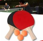 Kit Raquete ping pong com 3 bolinhas portátil