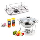 Kit Rechaud 3 Litros Inox + Rechaud Retangular + 16 Pastilhas de Alcool Forma