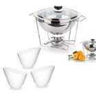 Kit Rechaud 3 Litros Meu Buffet Aco Inox + 3 Tigelas 500 Ml