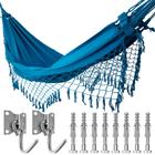 Kit Rede de Dormir Casal Azul Claro + Ganchos Costura Reforçada