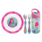 Kit Refeição Infantil 3 Peças Prato Bowl, Kit Talher Inox e Garrafa Canudo Silicone 380ml Buba Aventuras Sereia