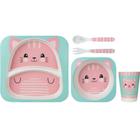 Kit Refeição Infantil Em Bambu Gatinho Rosa Introdução Alimentar 13209 Buba