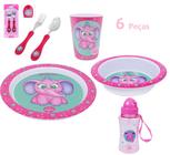 Kit Refeição Infantil para Introdução Alimentar com 6 Peças Prato Copo Guarfo Colher e Squeeze menino menina