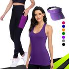 Kit REGATA DRY Tecido Furadinho + CALÇA leg LEGGING BOLSOS + Viseira DRY Conjunto Fitness 1006