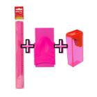 Kit Régua + Apontador + Borracha Rosa Molin Neon Escolar