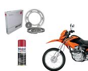 Kit Relação Retentor Scud + Mobil Spray Nxr 125 150 Bros Tração Corrente Coroa Pinhão Aço 1045 Reforçada H Ano 2006 Até 2014