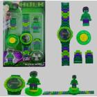 Kit Relogio Brinquedo Infantil Digital Montar Blocos Boneco Lego Batman Frozen Hulk Frozen