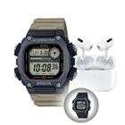 Kit Relógio de Pulso Casio Masculino Digital Hora Mundial DW-291HX Puseira Extra Longa 5 Alarmes Prova D Água 200M + Fone Bluetooth