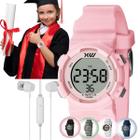 Kit Relógio de Pulso X-Watch Esportivo Criança Infantil Prova D Água Pulseira Silicone Rosa Cinza Azul Preto XKPPD + Fone Ouvido