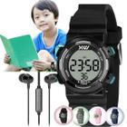 Kit Relógio de Pulso X-Watch Esportivo Criança Infantil Prova D Água Pulseira Silicone Rosa Cinza Azul Preto XKPPD + Fone Ouvido