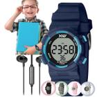 Kit Relógio de Pulso X-Watch Esportivo Moda Jovem Infantil Prova D Água Pulseira Silicone Rosa Cinza Azul Preto XKPPD + Fone Ouvido