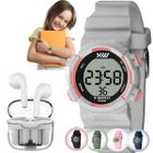 Kit Relógio de Pulso X-Watch Moda Jovem Adolescente Esportivo Digital Pulseira Silicone Azul Rosa Cinza Preto Branco XKPPD + Fone Bluetooth