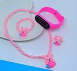 Kit Relógio Digital Bracelete Prova água Silicone Menina + Conjunto Infantil Colar e Pulseira Anel Miçangas com Pingente