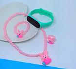 Kit Relógio Digital Bracelete Prova água Silicone Menina + Conjunto Infantil Colar e Pulseira Anel Miçangas com Pingente