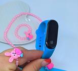 Kit Relógio Digital Bracelete Prova água Silicone Menina + Conjunto Infantil Colar e Pulseira Anel Miçangas com Pingente