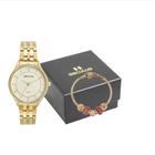 Kit Relógio Feminino Cristais Dourado Com Pulseira Berloques