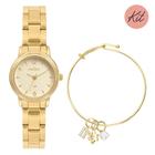 Kit Relógio Feminino Dourado Condor + Pulseira Berloques