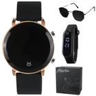 Kit relogio feminino dourado silicone led digital presente AK23