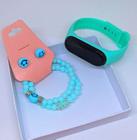 Kit Relógio Infantil Digital Bracelete Prova Agua + Conjunto Pulseiras Infantis Miçangas Coloridas e Brincos Meninas