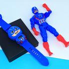 Kit Relógio Infantil Digital Brinquedo Silicone Ájustavel + Boneco Luz Super Heróis Homem Aranha Ferro Batman Superman