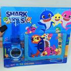 Kit Relógio Infantil Digital Silicone Sports + Carteira para Crianças Desenho Animado Personagem Baby Shark Toys