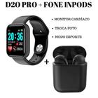 Kit Relogio Inteligente Smartwatch Y68 D20 Pro + Fone inPods 12 Bluetooth