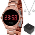 Kit relógio lince feminino led digital rose gold com colar e brinco mdr4618l vxrx