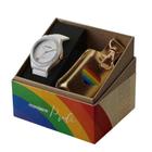 Kit Relógio Mondaine Pride Branco Feminino Porta Álcool 3239