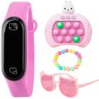 Kit Relogio Rosa Hello Kitty + Pop It + Oculos e pulseira Bracelete prova d agua - Orizom