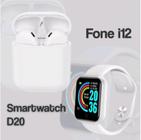 Kit Relogio Smartwatch Inteligente Y68 + Fone inPods 12 Bluetooth - Branco