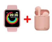 Kit Relogio Smartwatch Inteligente Y68 Pro + Fone inPods 12 Bluetooth - Rosa