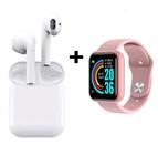 Kit Relogio Smartwatch Inteligente Y68 Pro Rosa + Fone inPods I11 Bluetooth