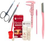 kit renna de sobrancelha profissional completo henna makiaj escovinha pinça navalha tesoura paquimet