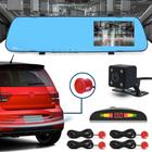 Kit Retrovisor C/ Tela + Câmera Ré E Frontal + Sensor Ré Vermelho Nissan Sentra 2007 2008 2009 2010 2011 2012 2013 Estacionamento