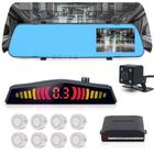 Kit Retrovisor C/ Tela + Câmera Ré + Sensor 8 Pontos Branco Honda City 2009 2010 2011 2012 2013 2014 Aviso Sonoro