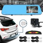 Kit Retrovisor C/ Tela + Câmera + Sensor Ré Branco Fiat Grand Siena 2012 2013 2014 2015 2016