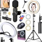 Kit Ring Light Led Tripé + Microfone Lapela Sem Fio Wireless Usb Tipo-C Gravação Profissional