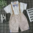 Kit Roupa Bebê 4 Peças Camisa Bermuda Susp Gravata Batizado Tam 1/2 anos