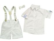Kit roupa bebê branco batizado 4 peças : camisa/bermuda/suspensório/ gravata ( tamanho 3/4 anos)