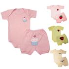 Kit Roupa de Bebê 3 Conjuntos Body E Shorts Bordado