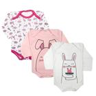 Kit Roupa De Bebê 3 Peças Body Estampado Manga Longa Suedine