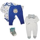 Kit Roupa de Bebê 4 Pçs Conjunto Body e Mijão e Macacão Gola