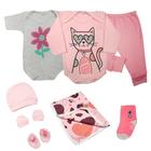 Kit Roupa de Bebê 8 Peças Body Mijão Kit Touca Meia e Cueiro