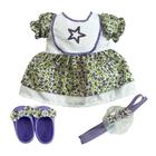 Kit Roupa de Boneca Baby Alive Vestido Estrelinha Brilhante Sola 6cm Laço de Fita