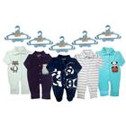 Kit Roupa e Acessórios Bebê 5 Macacão Plush e 5 Cabides