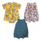 Kit roupa infantil 3 Peças - Macacão (2) e Vestido (1) Algodão P - 3 a 6 Meses Green